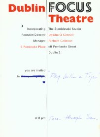 Invitation from Dublin Focus Theatre to see Play with a Tiger.